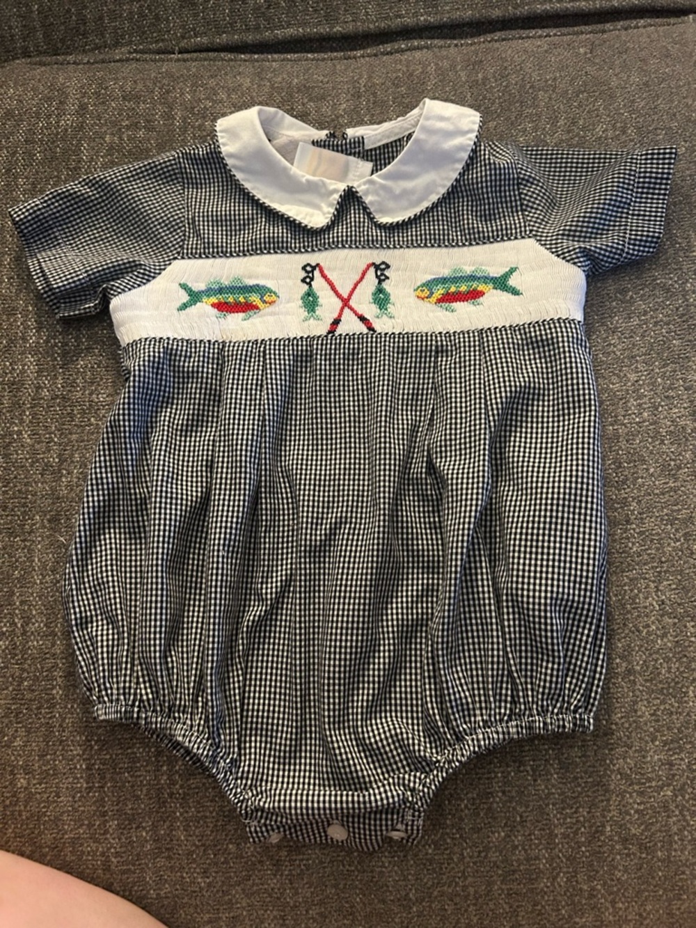 Gingham Smocked Fish Baby bubble